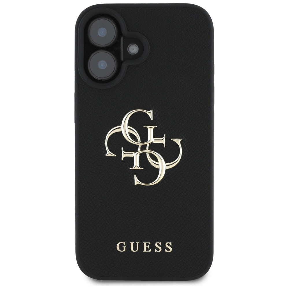 Funda para Apple iPhone 16, Guess, Grained Big 4G Logo Small Classic Logo, Negra