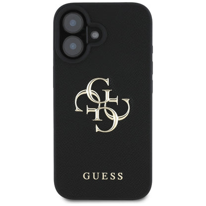 Funda para Apple iPhone 16, Guess, Grained Big 4G Logo Small Classic Logo, Negra