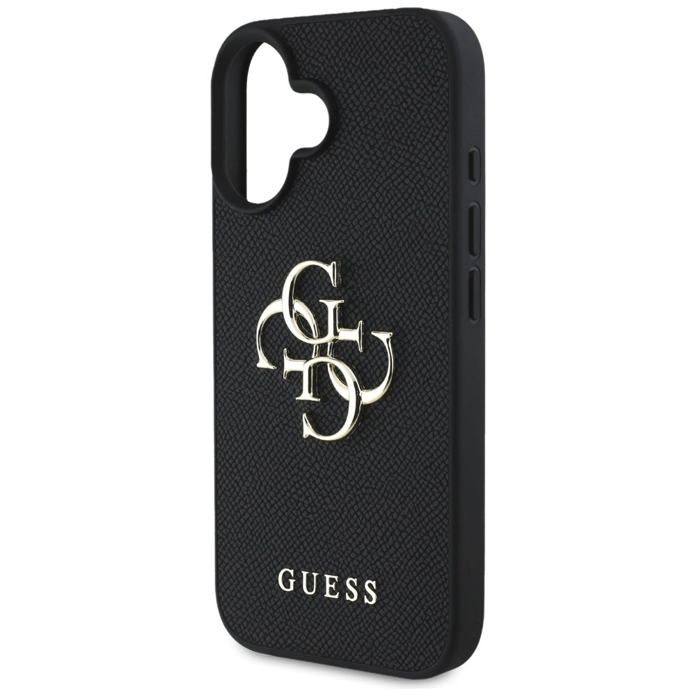 Funda para Apple iPhone 16, Guess, Grained Big 4G Logo Small Classic Logo, Negra