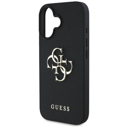 Funda para Apple iPhone 16, Guess, Grained Big 4G Logo Small Classic Logo, Negra