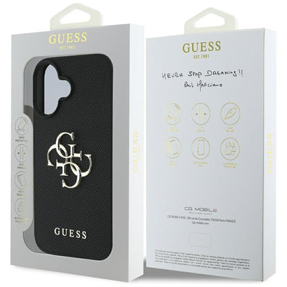 Funda para Apple iPhone 16, Guess, Grained Big 4G Logo Small Classic Logo, Negra