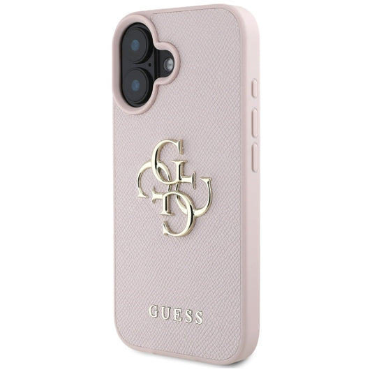 Funda para Apple iPhone 16, Guess, Grained Big 4G Logo Small Classic Logo, Rosa