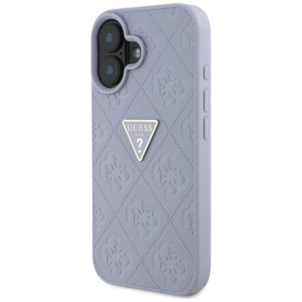 Funda para Apple iPhone 16, Guess, Hot Stamp 4G Pattern Triangle Logo, Lila Claro.