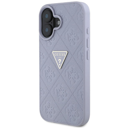 Funda para Apple iPhone 16, Guess, Hot Stamp 4G Pattern Triangle Logo, Lila Claro.