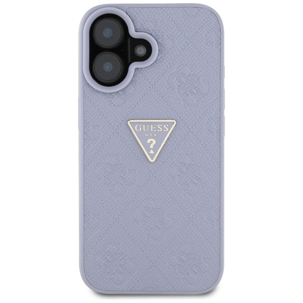 Funda para Apple iPhone 16, Guess, Hot Stamp 4G Pattern Triangle Logo, Lila Claro.