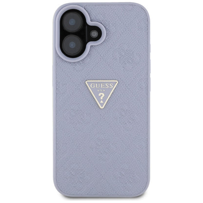 Funda para Apple iPhone 16, Guess, Hot Stamp 4G Pattern Triangle Logo, Lila Claro.