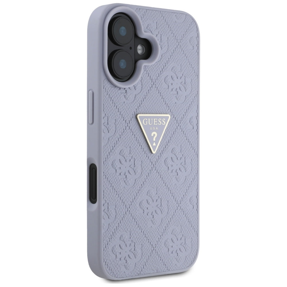 Funda para Apple iPhone 16, Guess, Hot Stamp 4G Pattern Triangle Logo, Lila Claro.