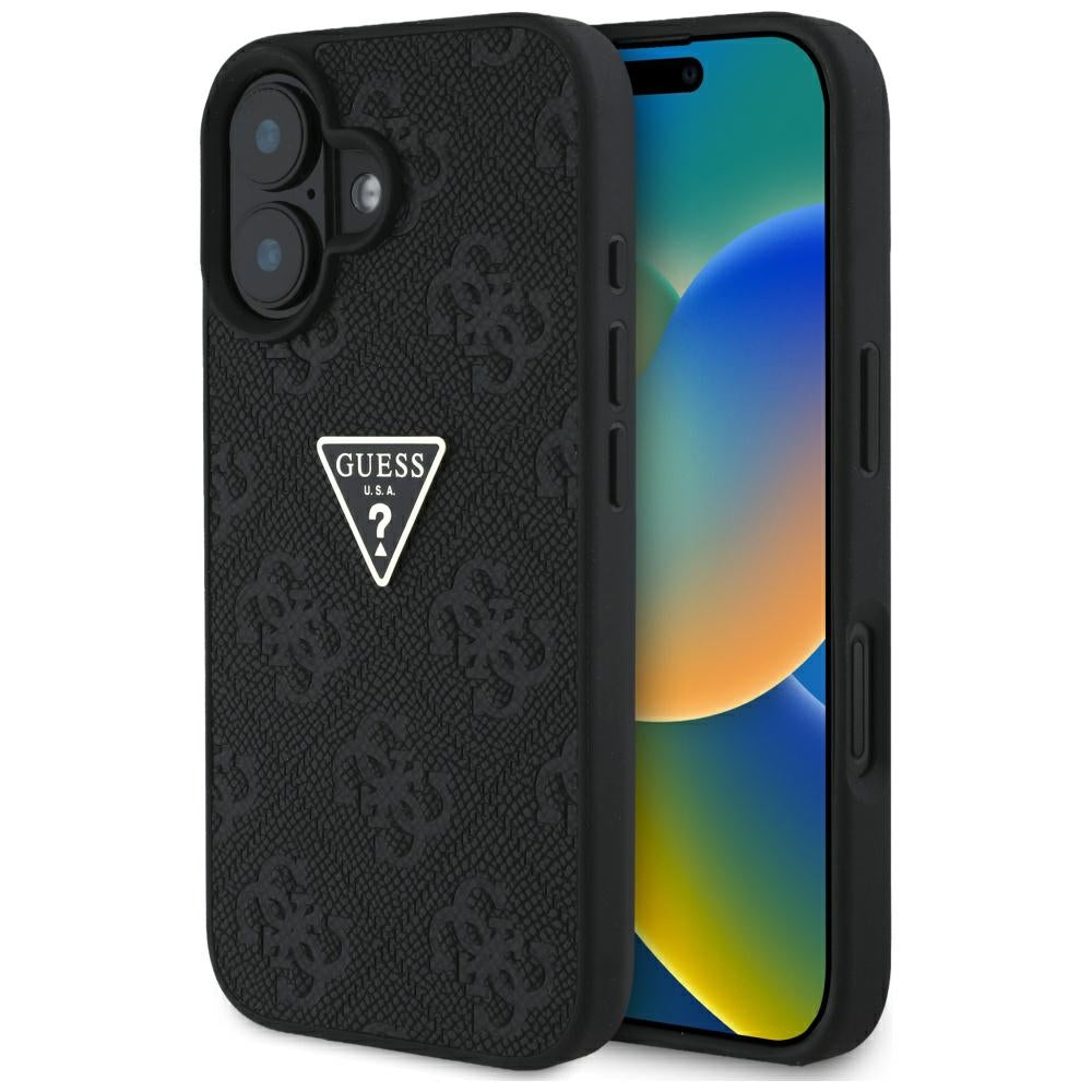 Funda para Apple iPhone 16, Guess, Hot Stamp 4G Pattern Triangle Logo, Negra