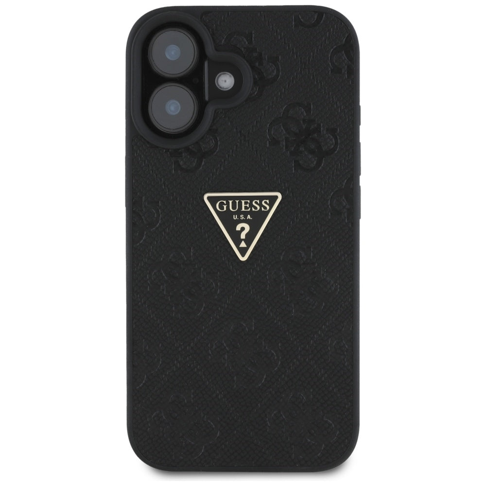 Funda para Apple iPhone 16, Guess, Hot Stamp 4G Pattern Triangle Logo, Negra