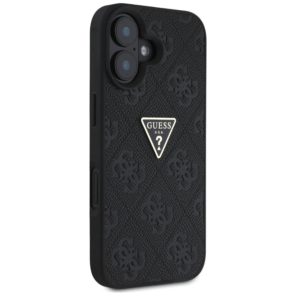 Funda para Apple iPhone 16, Guess, Hot Stamp 4G Pattern Triangle Logo, Negra