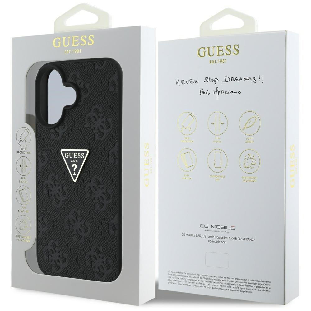 Funda para Apple iPhone 16, Guess, Hot Stamp 4G Pattern Triangle Logo, Negra