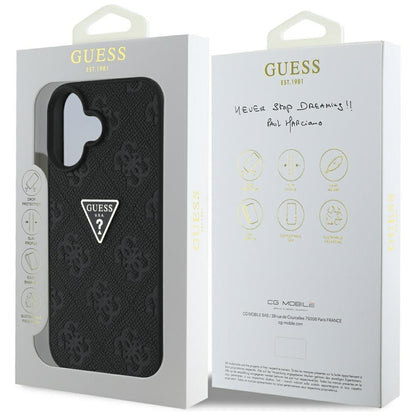 Funda para Apple iPhone 16, Guess, Hot Stamp 4G Pattern Triangle Logo, Negra