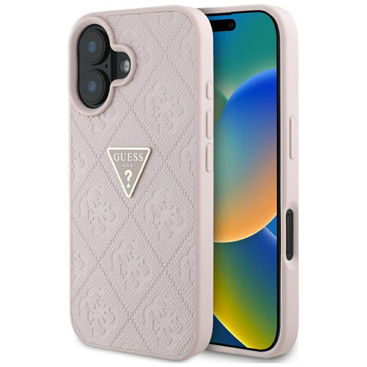 Funda para Apple iPhone 16, Guess, Hot Stamp 4G Pattern Triangle Logo, Rosa
