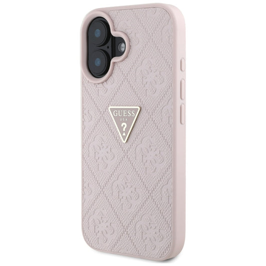 Funda para Apple iPhone 16, Guess, Hot Stamp 4G Pattern Triangle Logo, Rosa