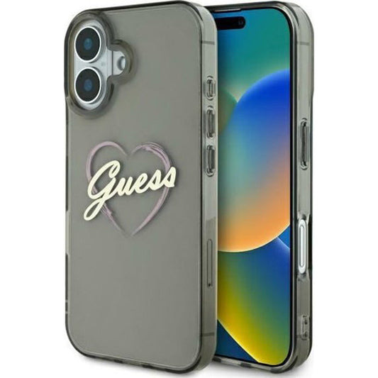 Funda para Apple iPhone 16, Guess, IML Heart, Negra