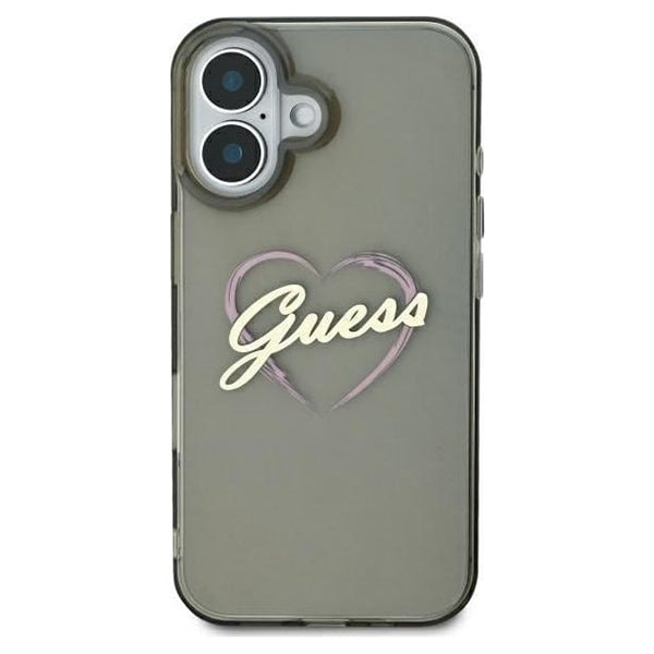 Funda para Apple iPhone 16, Guess, IML Heart, Negra