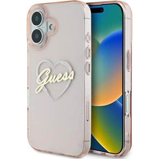 Funda para Apple iPhone 16, Guess, IML Heart, Rosa