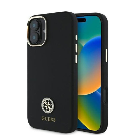 Funda para Apple iPhone 16, Guess, Logo Strass 4G, Negra