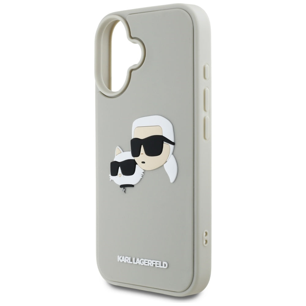 Funda para Apple iPhone 16, Karl Lagerfeld, 3D Rubber Karl & Choupette, Beige