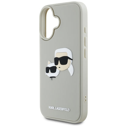 Funda para Apple iPhone 16, Karl Lagerfeld, 3D Rubber Karl & Choupette, Beige