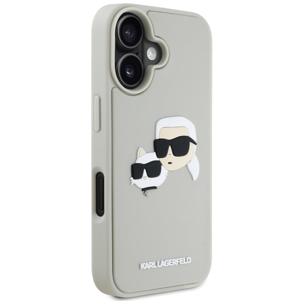 Funda para Apple iPhone 16, Karl Lagerfeld, 3D Rubber Karl & Choupette, Beige