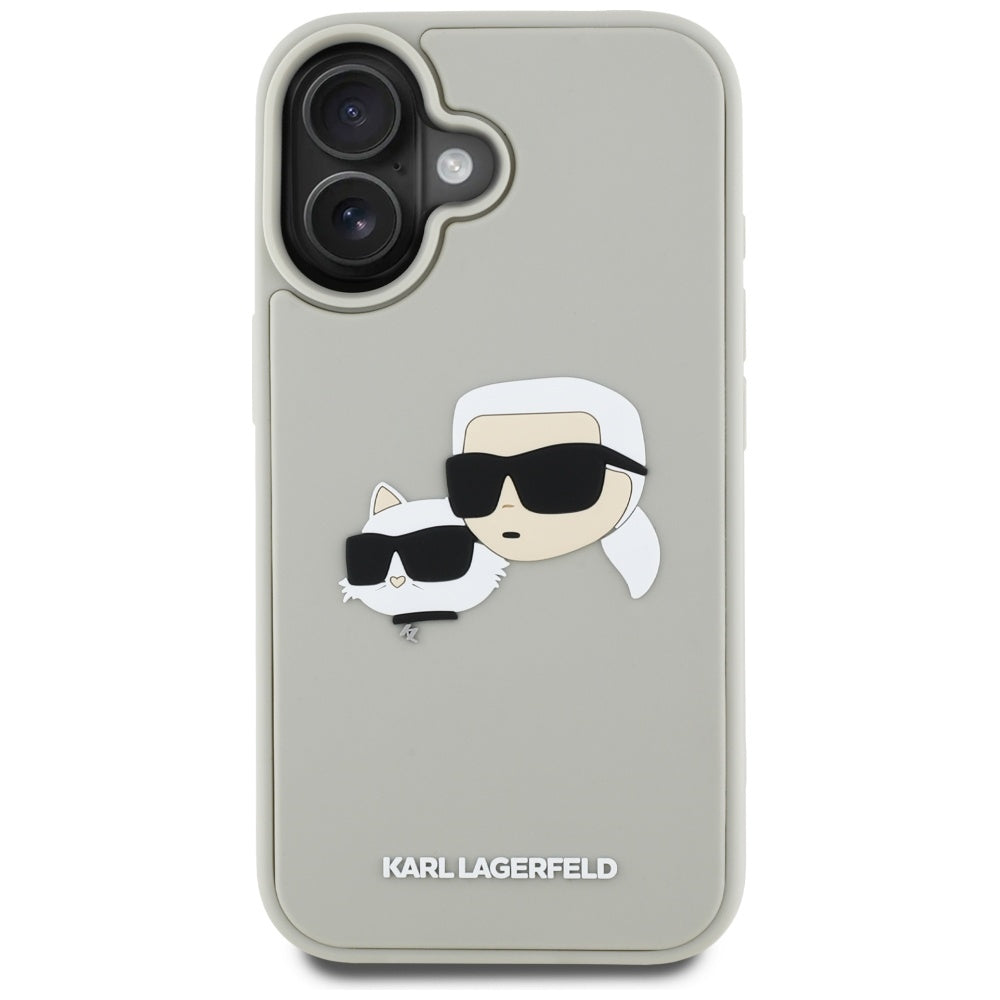 Funda para Apple iPhone 16, Karl Lagerfeld, 3D Rubber Karl & Choupette, Beige