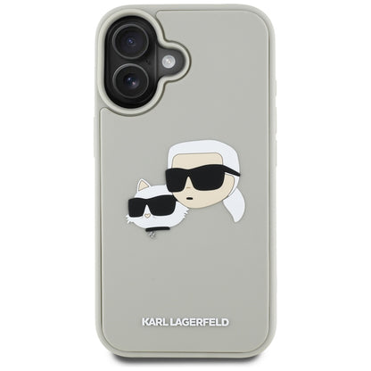 Funda para Apple iPhone 16, Karl Lagerfeld, 3D Rubber Karl & Choupette, Beige