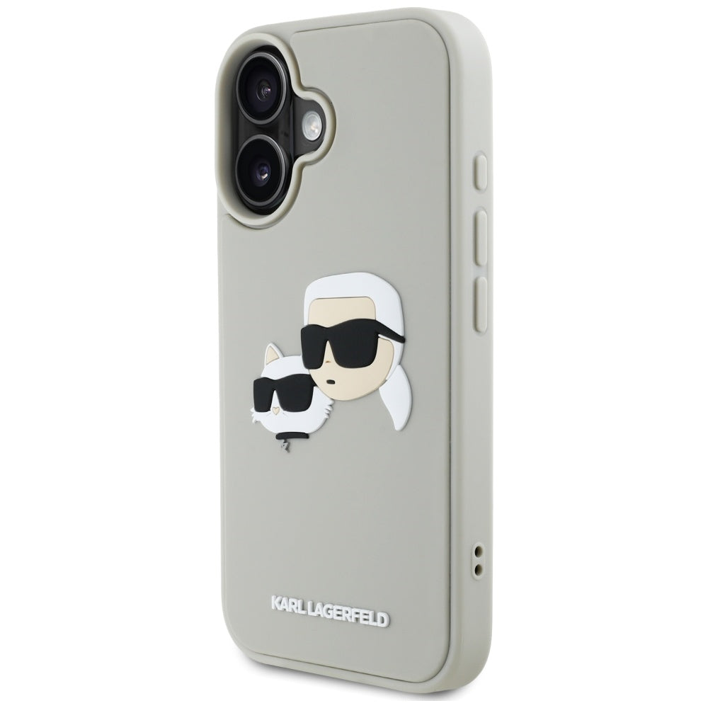 Funda para Apple iPhone 16, Karl Lagerfeld, 3D Rubber Karl & Choupette, Beige