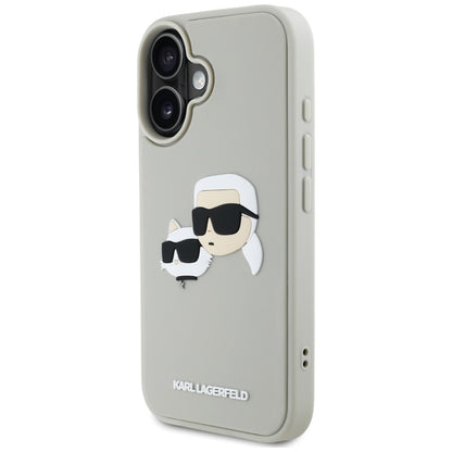 Funda para Apple iPhone 16, Karl Lagerfeld, 3D Rubber Karl & Choupette, Beige