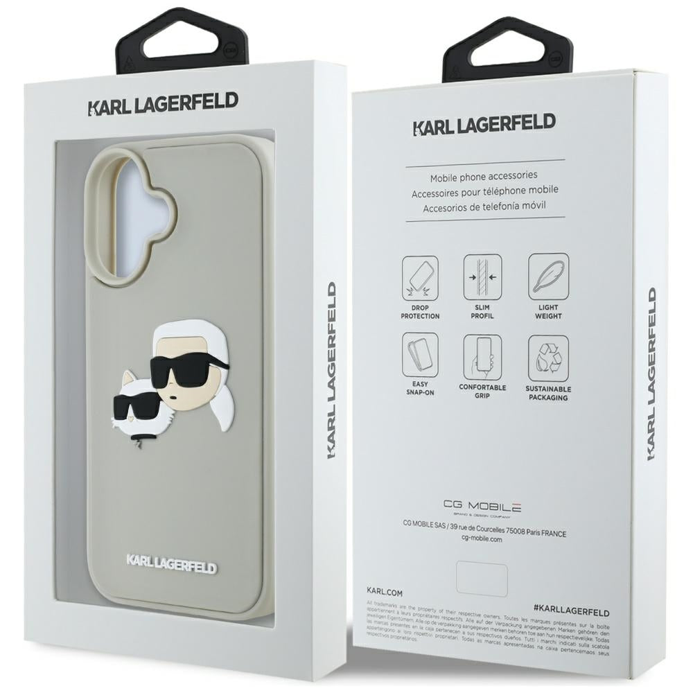 Funda para Apple iPhone 16, Karl Lagerfeld, 3D Rubber Karl & Choupette, Beige
