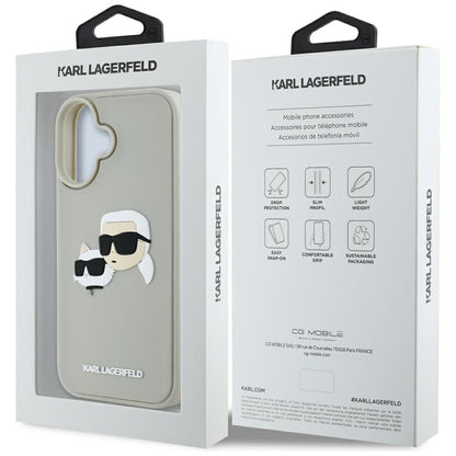 Funda para Apple iPhone 16, Karl Lagerfeld, 3D Rubber Karl & Choupette, Beige