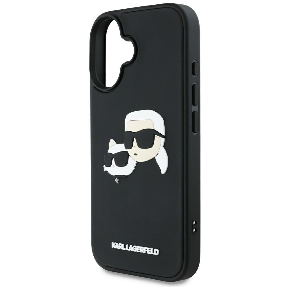 Funda para Apple iPhone 16, Karl Lagerfeld, 3D Rubber Karl & Choupette, Negra