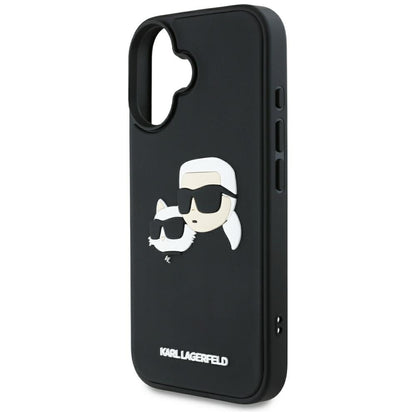 Funda para Apple iPhone 16, Karl Lagerfeld, 3D Rubber Karl & Choupette, Negra
