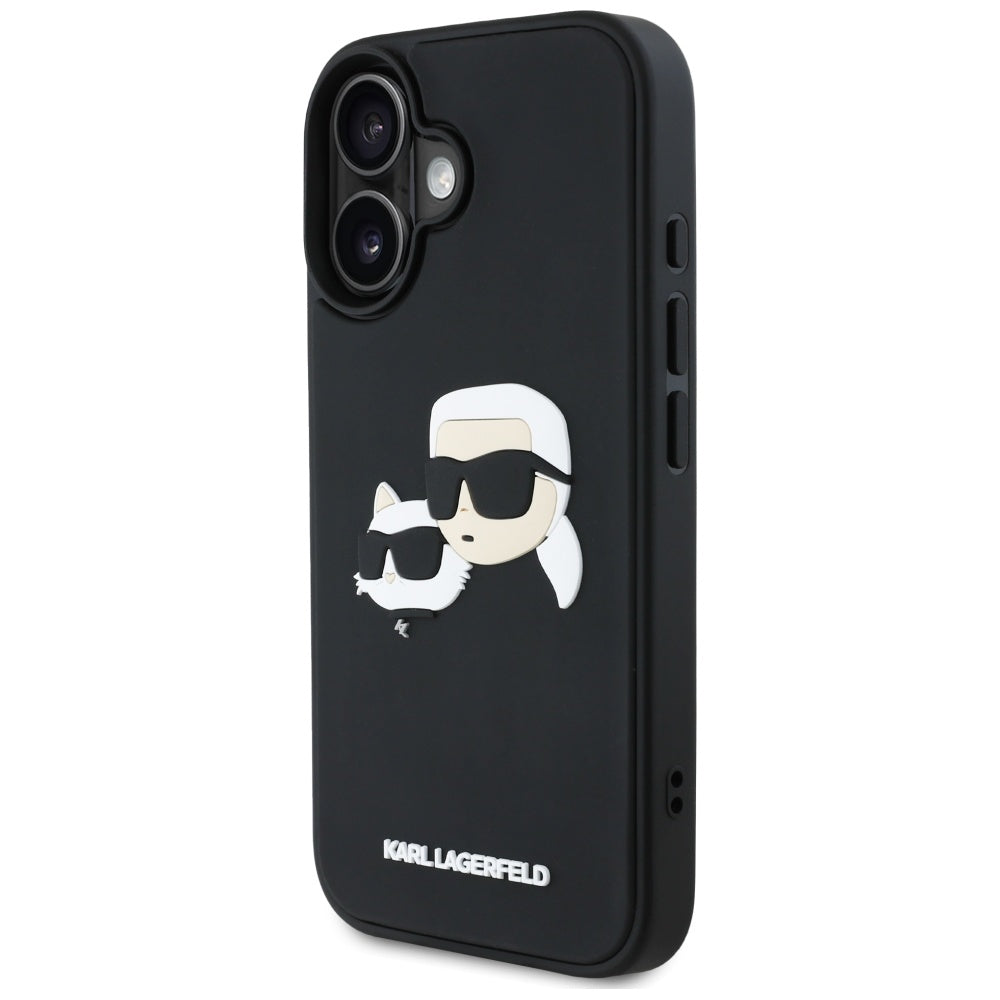 Funda para Apple iPhone 16, Karl Lagerfeld, 3D Rubber Karl & Choupette, Negra