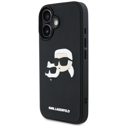 Funda para Apple iPhone 16, Karl Lagerfeld, 3D Rubber Karl & Choupette, Negra