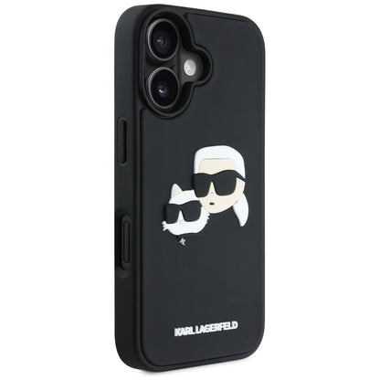 Funda para Apple iPhone 16, Karl Lagerfeld, 3D Rubber Karl & Choupette, Negra