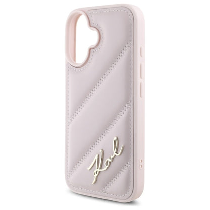 Funda para Apple iPhone 16, Karl Lagerfeld, Diagonal Quilted Script, Rosa