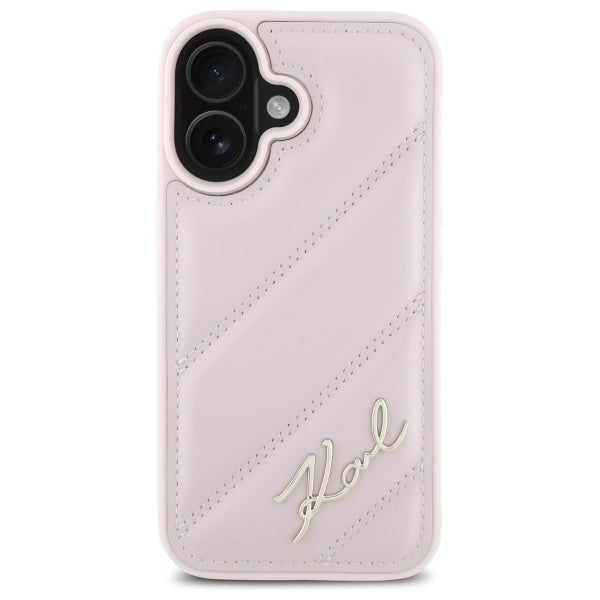 Funda para Apple iPhone 16, Karl Lagerfeld, Diagonal Quilted Script, Rosa