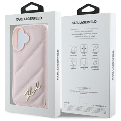 Funda para Apple iPhone 16, Karl Lagerfeld, Diagonal Quilted Script, Rosa