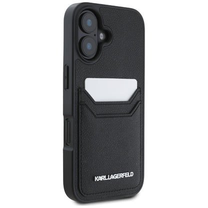 Funda para Apple iPhone 16, Karl Lagerfeld, Grained Cardslots, Negra