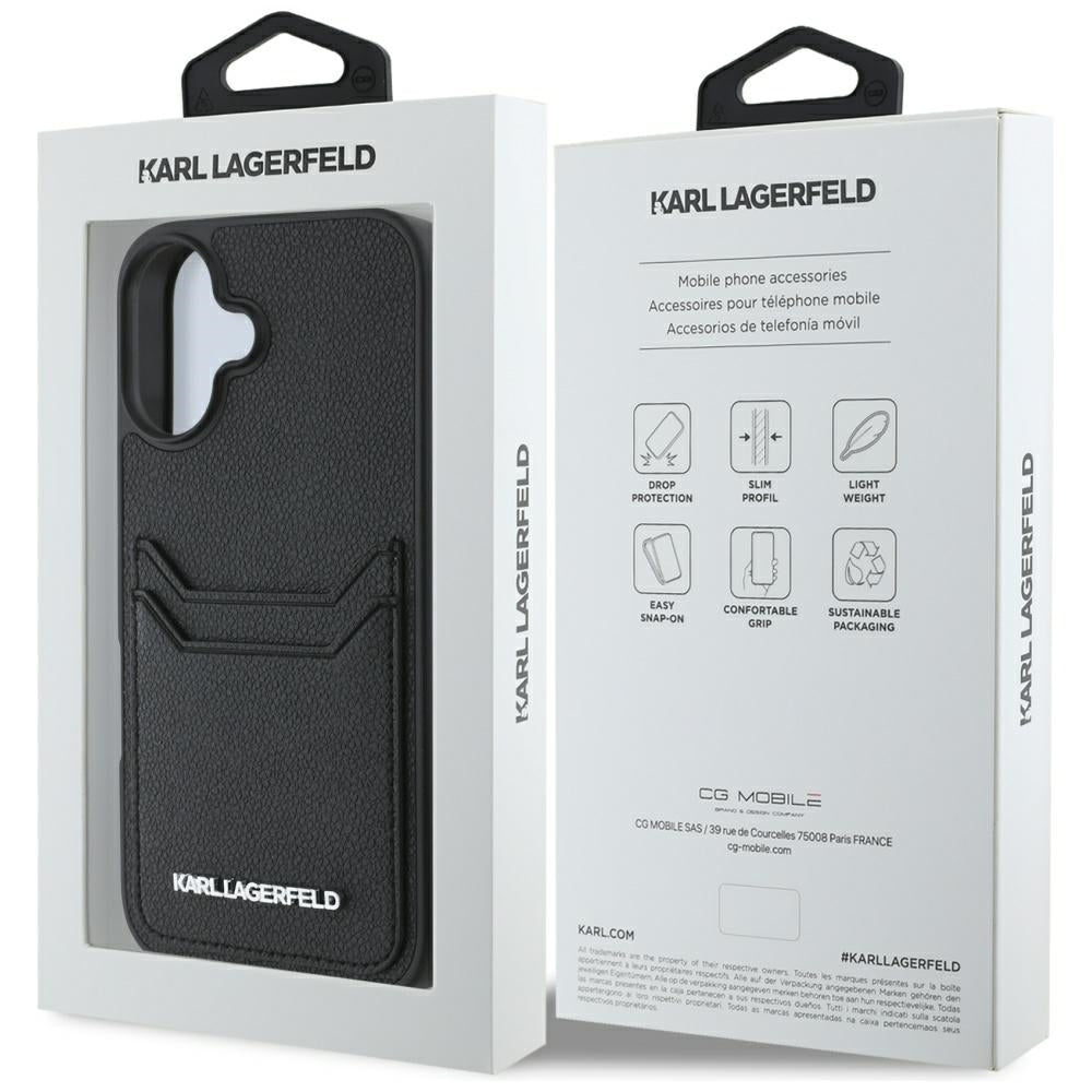 Funda para Apple iPhone 16, Karl Lagerfeld, Grained Cardslots, Negra