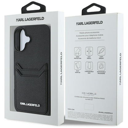 Funda para Apple iPhone 16, Karl Lagerfeld, Grained Cardslots, Negra