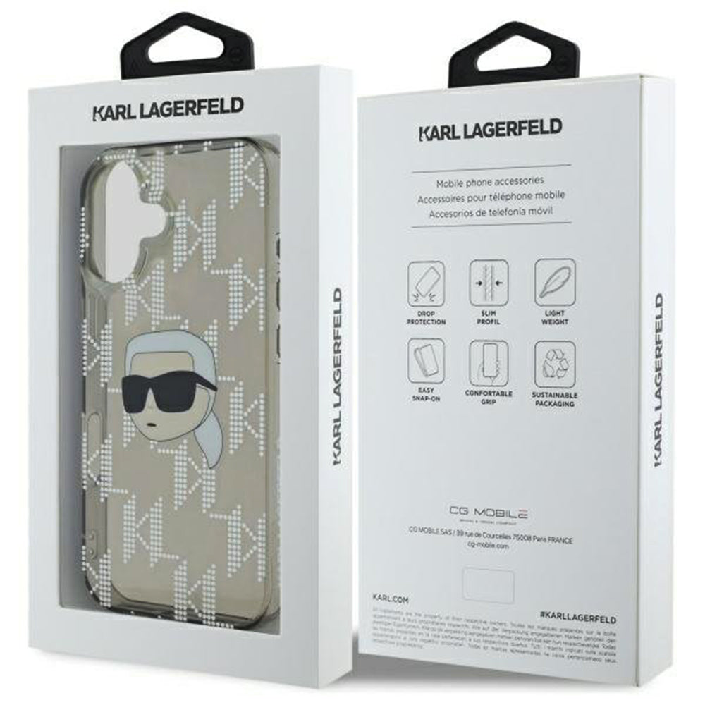 Funda para Apple iPhone 16, Karl Lagerfeld, IML Luxury Electroplated Karl's Head, Negra