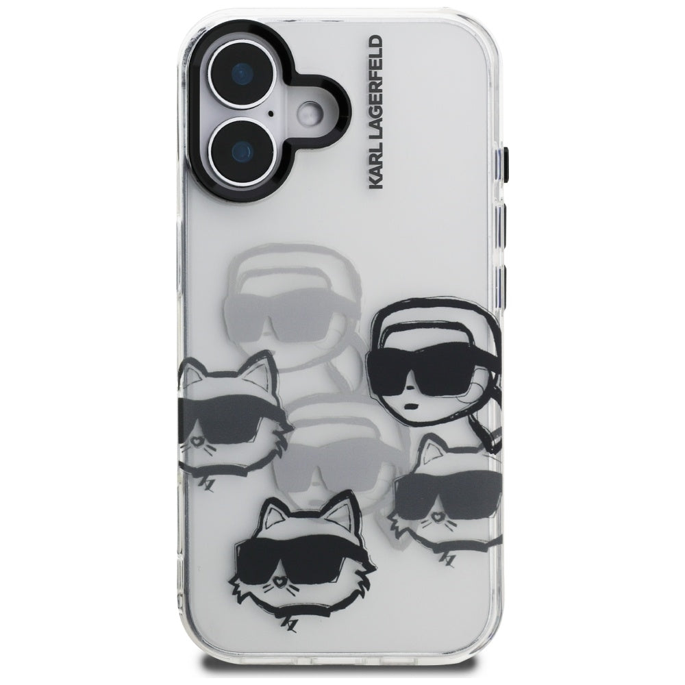 Funda para Apple iPhone 16, Karl Lagerfeld, IML Luxury Multi Head Pattern, Transparente