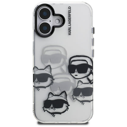 Funda para Apple iPhone 16, Karl Lagerfeld, IML Luxury Multi Head Pattern, Transparente
