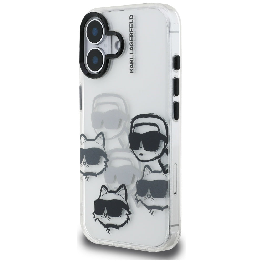 Funda para Apple iPhone 16, Karl Lagerfeld, IML Luxury Multi Head Pattern, Transparente