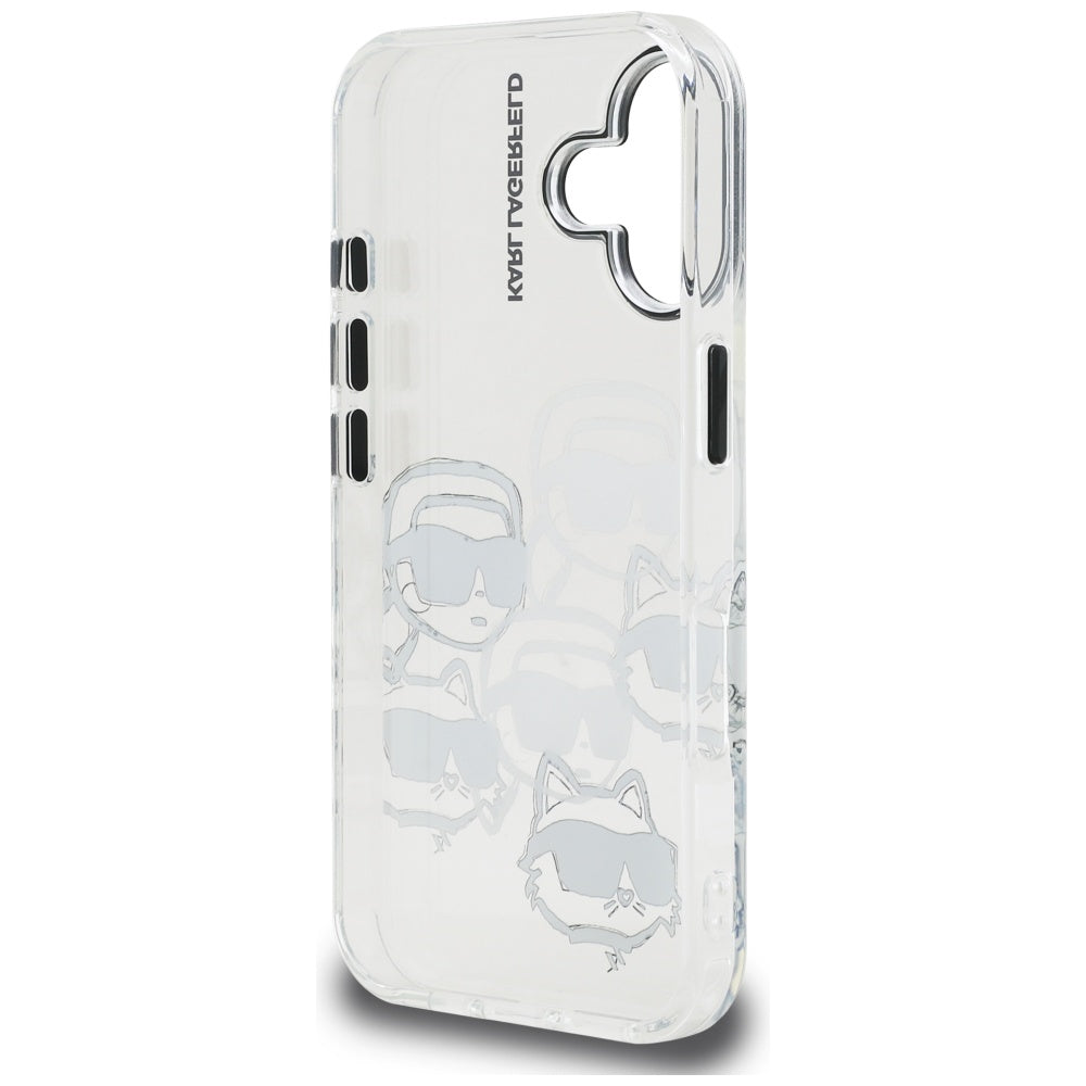 Funda para Apple iPhone 16, Karl Lagerfeld, IML Luxury Multi Head Pattern, Transparente