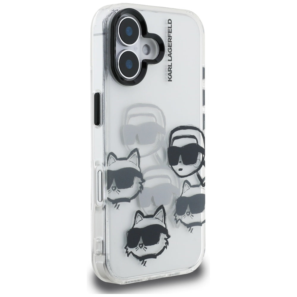 Funda para Apple iPhone 16, Karl Lagerfeld, IML Luxury Multi Head Pattern, Transparente