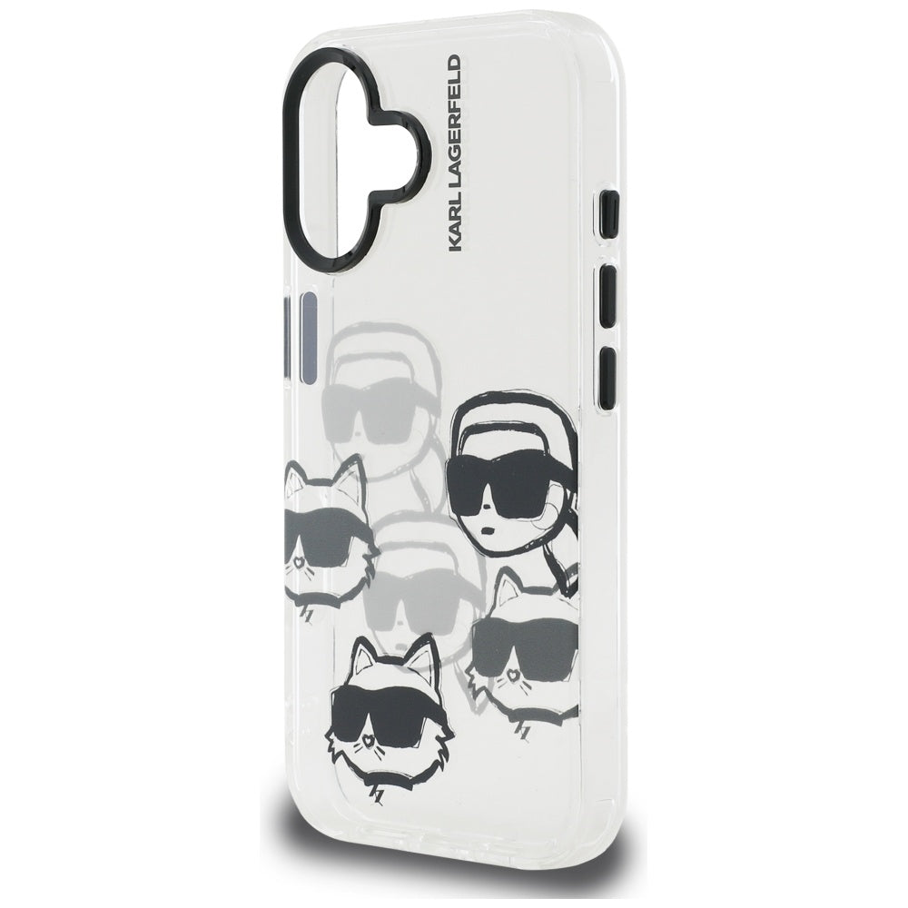 Funda para Apple iPhone 16, Karl Lagerfeld, IML Luxury Multi Head Pattern, Transparente