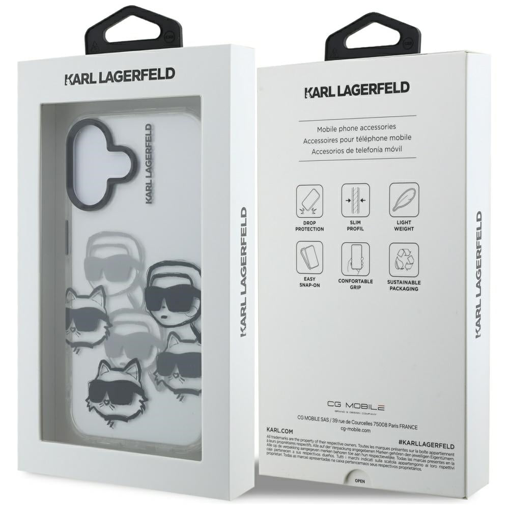 Funda para Apple iPhone 16, Karl Lagerfeld, IML Luxury Multi Head Pattern, Transparente